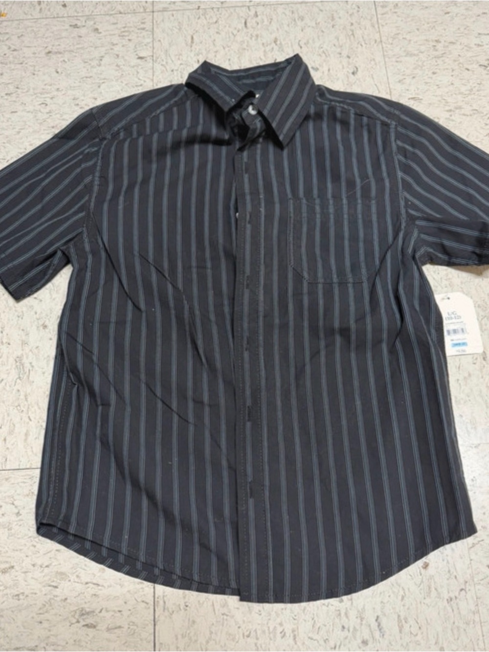 Boy’s Short-Sleeve Stripe Button-Up Shirt - Black/Gray